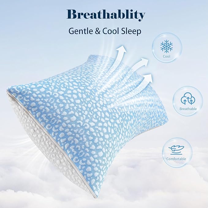 Firm Memory Foam Bed Pillows Standard Size Set of 2,Adjustable Cooling Side Sleeper Pillow,Hotel Collection Breathable Support, Washable Cover with Zipper,Home Gifts