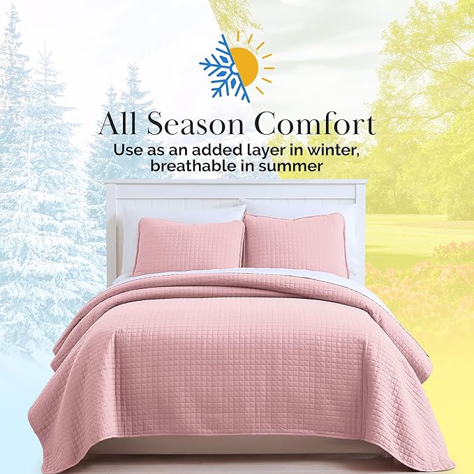 Southshore Fine Living, Inc. Stitched Twin XL Comforter Quilt Bedding Set, Dorm Room Bedding, Stain Resistant, Machine Washable Bedspread, XL/Twin Pink Quilt Bed Spread w/Pillow Sham, Pastel Pink