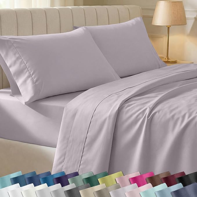 California Design Den Soft Twin Size 100% Cotton Sheet Sets, 400 Thread Count Good Housekeeping Award Winner, Smooth Sateen Finish, Cozy and Durable Twin Bedding Set - Dusky Lavender Grey