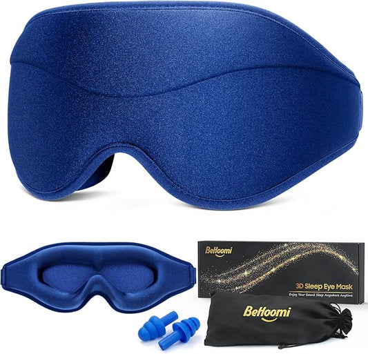 BeHoomi Sleep Mask, Premium Eye Mask for Sleeping, Total Blackout, Superior Soft Comfort, Upgraded 3D Ergonomic Designed Sleeping Mask for Home, Office, Travel, Meditation, Royal Blue