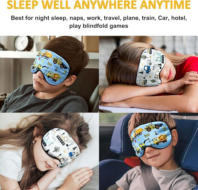 2 Pcs Sleep Mask,Construction Vehicles Masks with Adjustable Buckle for Sleeping,Soft Eye Masks for Sleep,Blackout Sleep Mask for Kids Teens Home Travel Party Game Eye Cover Blindfold