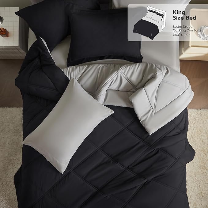 Joiedomi California King Comforter Set with Sheets Black, 7 Pieces Bedding Set with 1 Down Alternative Comforter, 1 Flat Sheet, 1 Fitted Sheet, 2 Pillowcases and 2 Pillow Shams, Bed in a Bag