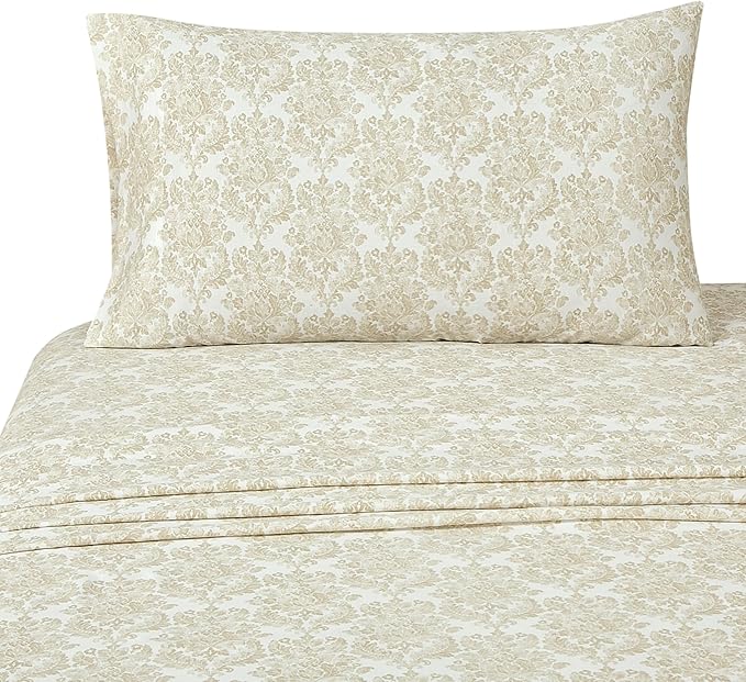 ROYALE LINENS 300 Thread Count 100% Long Staple Combed Cotton Sheet Set - 3 Piece Twin Bed Sheets - 1 Fitted, 1 Flat & Pillow case -Soft Cool & Crisp Sheet Set (Twin, Floral Damask,Rainy Day)