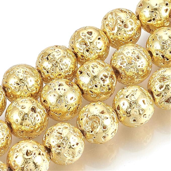 Craftdady 590Pcs Natural Round Lava Stone Beads 6-7mm Gold Volcanic Rock Gemstone Loose Beads Metallic Energy Healing Chakra Beads for Jewelry Craft Essential Oil Bracelet