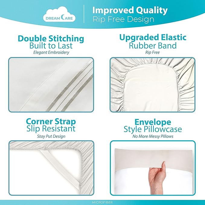 DREAMCARE Queen Sheet Set - 6 pcs Breathable Cooling Bed Sheets - up to 15" Deep Pocket Queen Sheets Set with Side Pockets - Extra Soft 100% Brushed Hypoallergenic Hotel Luxury Bedding - Ivory