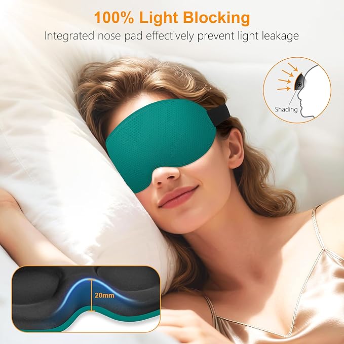 Gritin 100% Blackout Sleep Eye Mask for Side Sleeper Men Women, Zero Eye Pressure 3D Contoured Cup and Eyelash Friendly Sleeping Mask, Ergonomic-Dark Blue