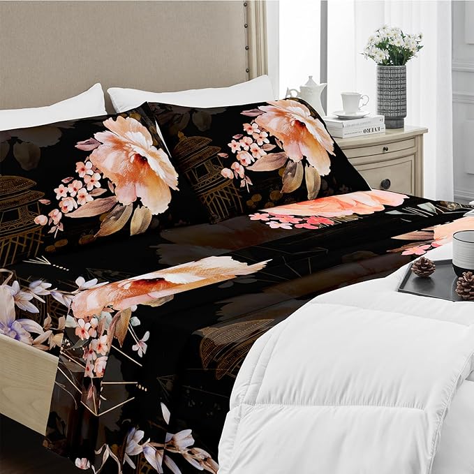 YIYEA Standard Pillow Cases Set of 2, Ultra Soft Double Brushed Microfiber Pillowcases Standard, Floral Bed Pillow Covers, Fade Resistant, Easy Slip-On (20"x26")