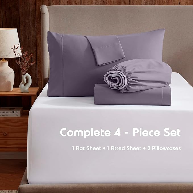 Nestl Extra Deep Twin Sheet Set - 4 Piece Breathable & Cooling Sheets - Hotel Luxury Bedding Set w/18-24 Inch Deep Pockets - Easy & Secure Fit - Super Soft, Wrinkle Free & Comfy - Grayish Purple