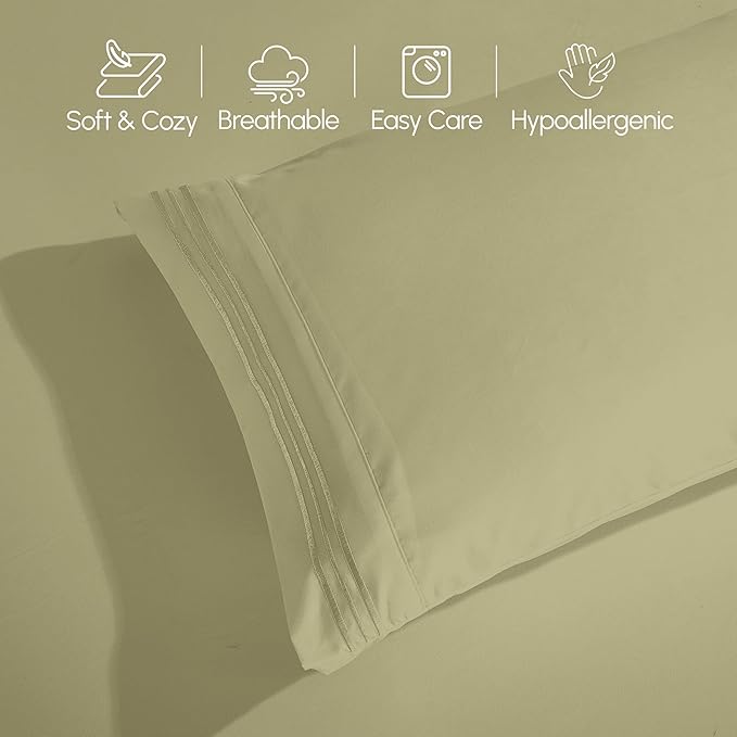 Elegant Comfort Luxurious 1500 Premium Hotel Quality Microfiber 4-Piece Sheet Set, 18-24 Inches Deep - Extra Deep Pocket Sheets - Ultra Soft 4PC Deep Pocket Sheets, Full, Sage/Green