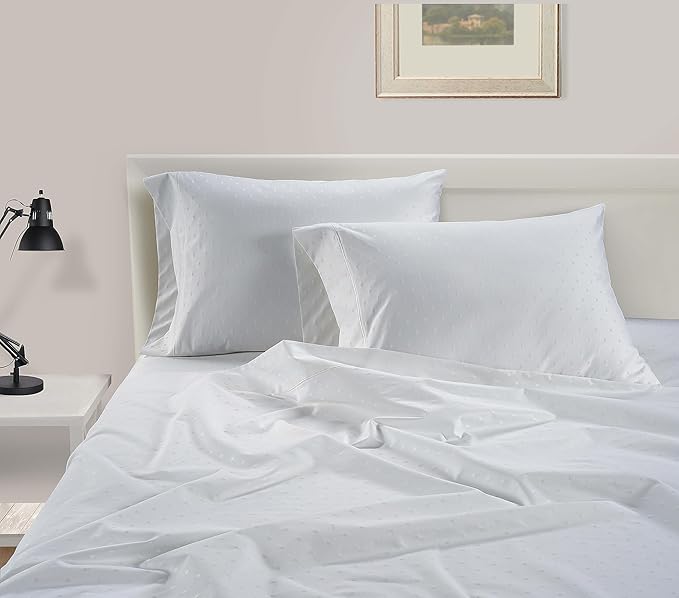 LANE LINEN Pillows Queen Size Set of 2, Soft 100% Egyptian Cotton, Cool & Smooth Pillow Cases - Swiss Dot - White