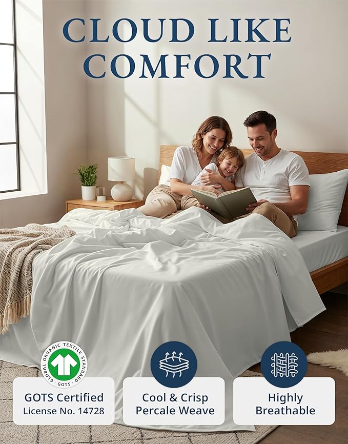 LANE LINEN 100% Organic Cotton California King Sheets Set, 4-Piece Pure Organic Cotton Long Staple Percale Weave Soft Best Bedding Sheets for Bed, Fits Mattress Upto 15" Deep - Glacier Grey