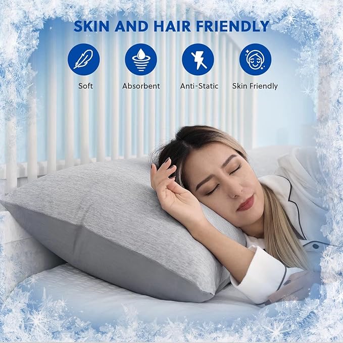 HOMFINE Cooling Pillowcases Standard Size - Double Side Q-Max 0.439 Cooling Fiber Pillow Protector, Breathable Cold Pillow Cover for Hot Sleeper Night Sweat, Hidden Zipper, 2 Pack (20"x26", Grey)