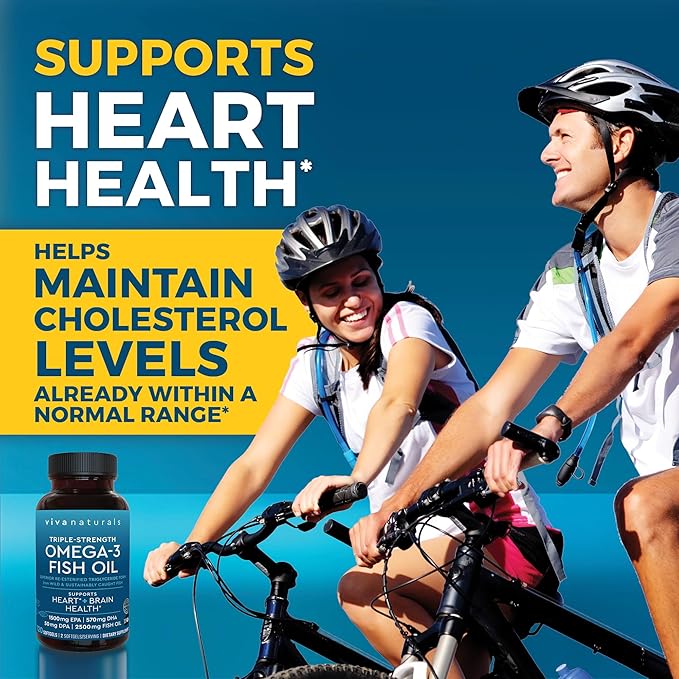 Viva Naturals Omega 3 Fish Oil Supplement for Women and Men - 2500 mg Triple Strength Fish Oil per Serving with Omega 3 Fatty Acids Including EPA, DHA DPA - 120 Pescatarian-Friendly Softgels