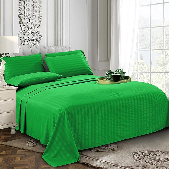 Elegant Comfort Softest and Coziest 4-Piece Sheet Set - 1500 Premium Hotel Quality Microfiber - Deep Pocket, Wrinkle Resistant 4-Piece Damask Stripe Bed Sheet Set, Twin XL, Emerald Gren