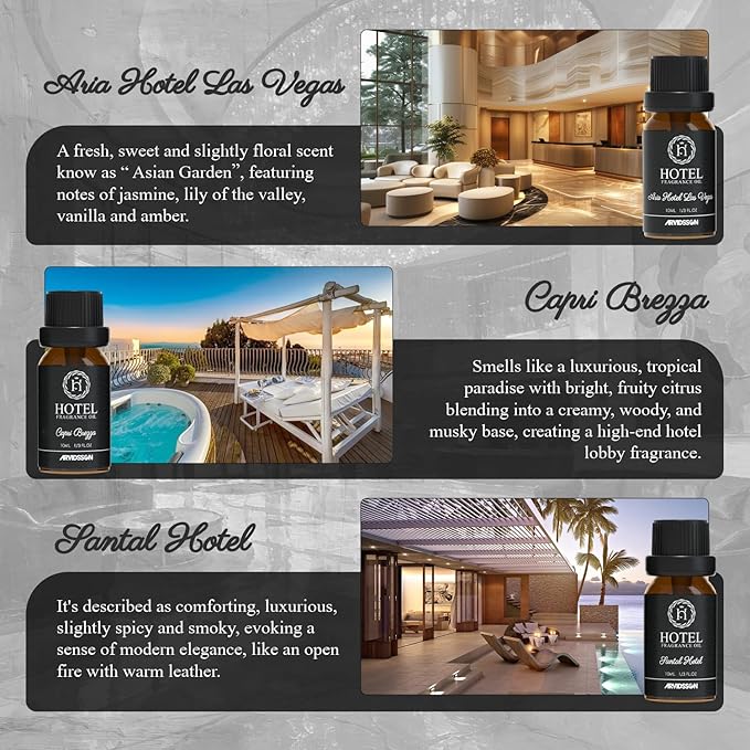 ARVIDSSON Hotel Diffuser Oil Gift Set - Inspired by 5-Star Hotel Scents - Luxury Hotel Essential Oils for Diffuser and Crafting, Hotel Collection Oil Set 6 x 10 mL, 0.34 fl oz