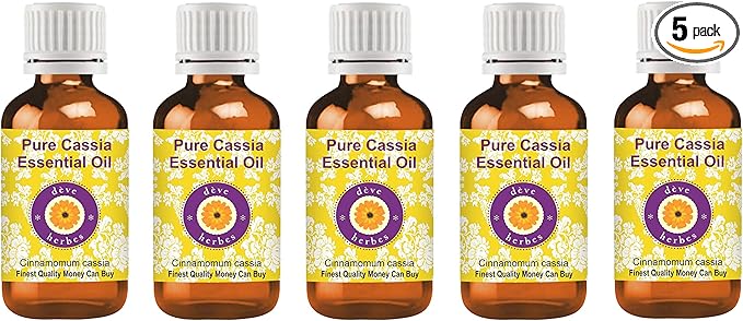 Deve Herbes Pure Cassia Essential Oil (Cinnamomum Cassia) Steam Distilled (Pack of Five) 100ml X 5 (16.9 oz)