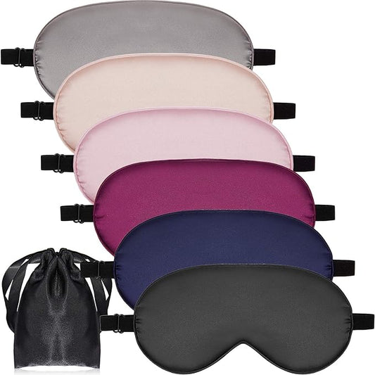 6 Pieces Natural Silk Sleep Mask Soft Eye Mask Adjustable Strap Blindfold Eyeshade Smooth Comfortable Eye Cover with Bag for Sleeping(Black, Taro Purple, Navy, Purple, Pink, Gray)