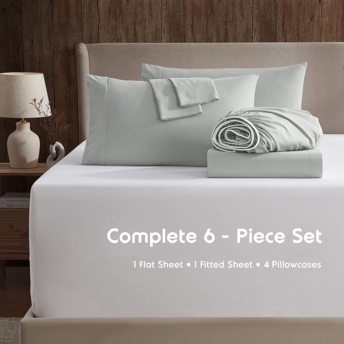 Nestl Extra Deep Cal King Sheet Set - 6 Piece Breathable & Cooling Sheets - Hotel Luxury Bedding Set w/18-24 Inch Deep Pockets - Easy & Secure Fit - Super Soft, Wrinkle Free & Comfy - Sage Green