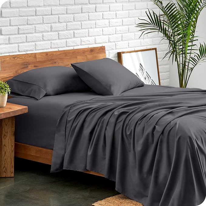 Bare Home Full XL Sheet Set - 1800 Ultra-Soft Microfiber Full Extra Long Bed Sheets - Double Brushed - Deep Pockets - Easy Fit - 4 Piece Set - Bedding Sheets & Pillowcases (Full XL, Forged Iron Grey)