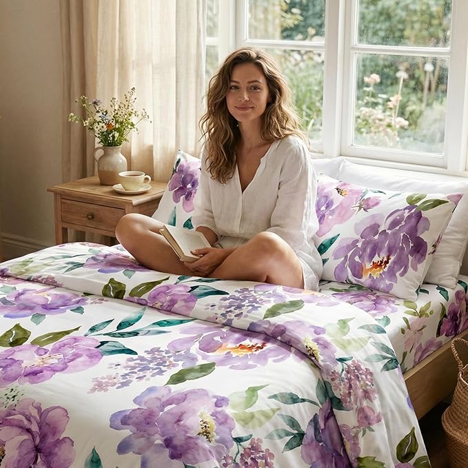 YIYEA Pillow Cases Queen Size Set of 2, Ultra Soft Double Brushed Microfiber Pillowcases Queen, Floral Bed Pillow Covers, Fade Resistant, Easy Slip-On (20"x30")