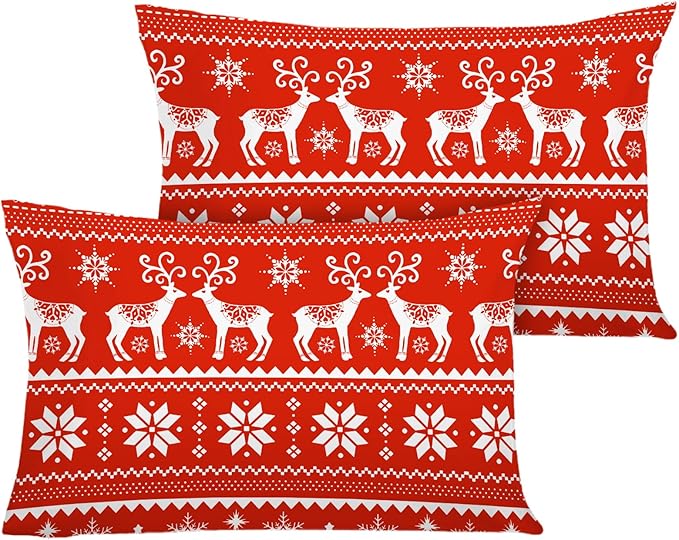 YIYEA Christmas Pillow Cases Queen Size Set of 2, Ultra Soft Double Brushed Microfiber Pillowcases Queen, Christmas Bed Pillow Covers, Fade Resistant, Easy Slip-On (20"x30")