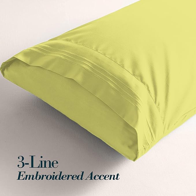 Mocassi 2-Piece Premium Standard/Queen Pillowcase Set 1800 Series Hotel Quality Microfiber - Soft and Breathable with 3-Line Embroidery Wrinkle and Stain Resistant, Easy Care, 20" x 30", Olive Green