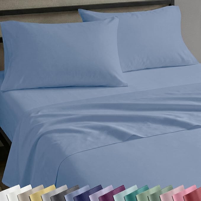 California Design Den Twin Sheets Set - Natural 100% Cotton Sheets with 12" Pockets, Soft Sateen Weave, Breathable and Durable Bedding Set for Dorm Rooms, College (Blue Hydrangea)