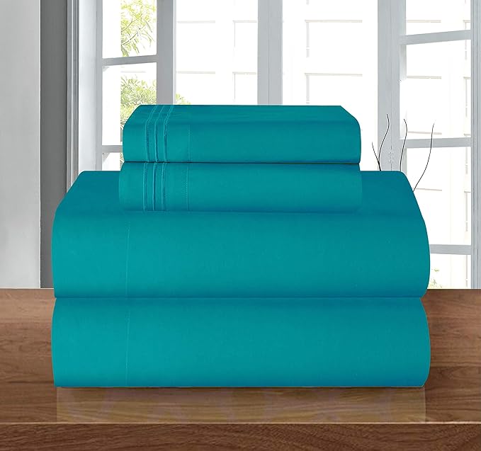 Elegant Comfort Luxury Soft 1500 Premier Egyptian 4-Piece Premium Hotel Quality Wrinkle Resistant Bedding Set, All Around Elastic Fitted Sheet, Deep Pocket up to 16inch, Cali King, Turquoise