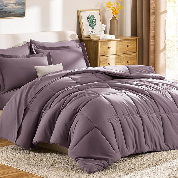 CozyLux Queen Comforter Set Dusty Purple, 7 Pieces Bed in a Bag Queen, All Season Breathable Bedding Set, Oeko-Tex Certified Bed Set with Down Alternative Comforter, Sheets, Pillowcases & Pillow shams