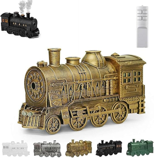 300ml Vintage Steam Train Aromatherapy Essential Oil Diffuser with Dual-Color LED Light, Train Oil Diffuser, 2 Mist Modes, Auto Shut-Off, Ultra-Quiet Humidifier for Home, Office (Copper,Two Colors)