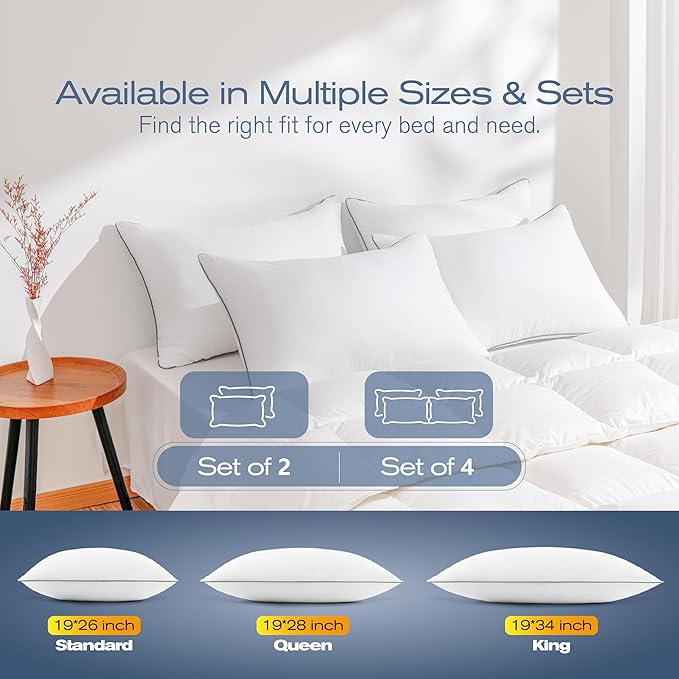 Standard Pillows Set of 2, Ultra Thick Down Alternative Bed Pillows,Cooling Hotel Quality Standard Pillow for Back, Stomach or Side Sleepers, Machine Washable (White,2 Pack)