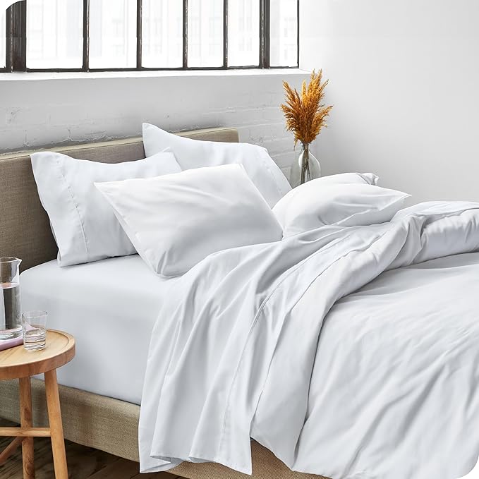 Bare Home Split Head Flex King Sheet Set - 1800 Ultra-Soft Microfiber Bed Sheets - Double Brushed - Deep Pockets - Easy Fit - 4 Piece Set - Bedding Sheets & Pillowcases (White)
