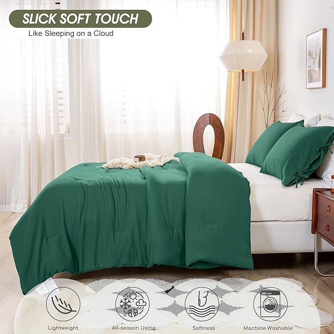 Forest Emerald Hunter Green KING Size Comforter Set, Solid 3 Pieces Bedding Set Soft Lightweight PolyCotton Down Alternative Blanket Quilt Comforters for All Season (1 Comforter 2 Pillowsham)