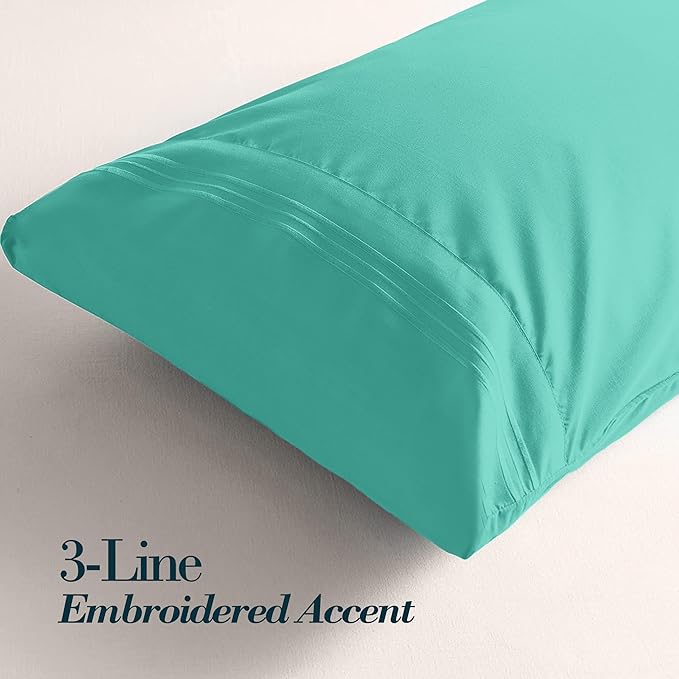 Mocassi 1-Piece Premium Body Pillowcase 1800 Series Hotel Quality Microfiber - Soft and Breathable with 3-Line Embroidery Wrinkle and Stain Resistant, Easy Care, 21" x 54", Minted Aqua