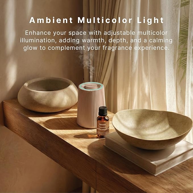 Homedics Waterless Essential Oil Diffuser with 15ml Vanilla Cedarwood Fragrance Oil. SereneScent Cordless Cold Air Scent Diffuser Starter Kit with Ambient Light, Studio 671 (Terracotta)
