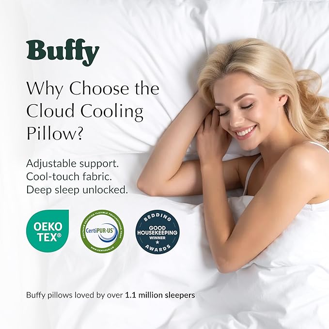 Buffy Cloud Cooling Pillow, 2nd Gen Adjustable Foam Pillow, Ice Cold All Night, CertiPUR-US® Certified, Washable Cover, Standard & King Sizes (Standard)