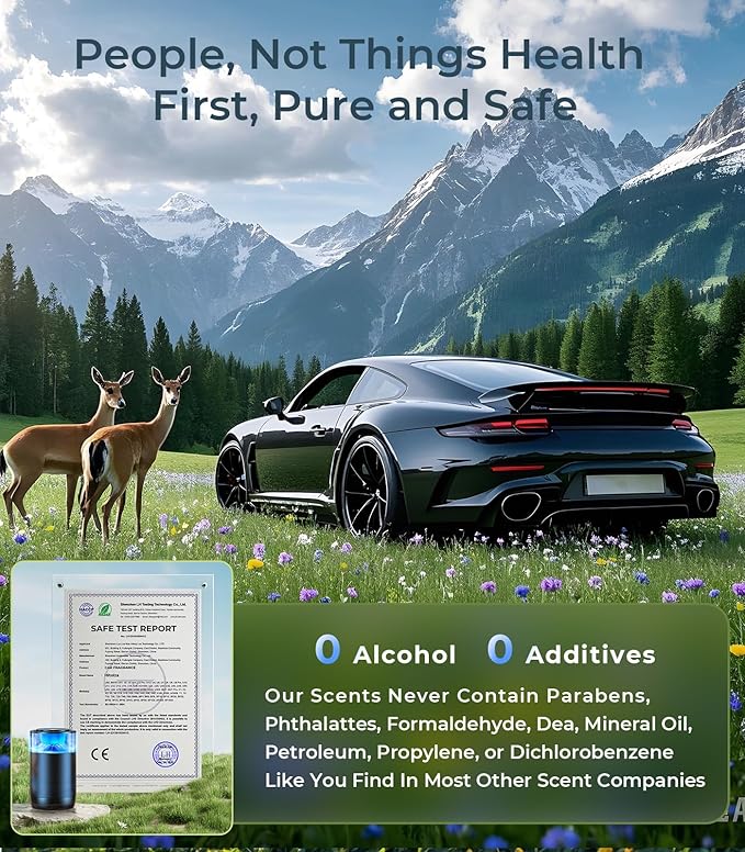 Hitolza Smart Car Air Fresheners, Ambient Light & Mist Fragrance, Auto On/Off Car Air Freshener Diffuser, Adjustable Intensity, Lasts 6 Months, Built-in Battery, Premium Scents Refill X2 - Sakura