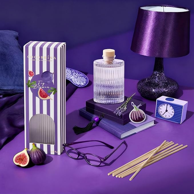 COCORRÍNA Reed Diffuser Set, 6.09 fl oz Fig Blossom Oil Diffuser with 8 Reed Sticks, Long-Lasting Home Fragrance for Bathroom Bedroom Office