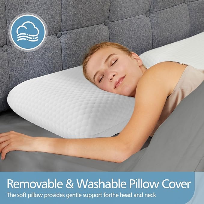 DUMOS Memory Foam Pillows for Sleeping, 1 Pack Bed Pillows for Adults with Washable Cover and Breathable Mesh, Gel Cooling Pillow for Back and Side Sleeper Support, White