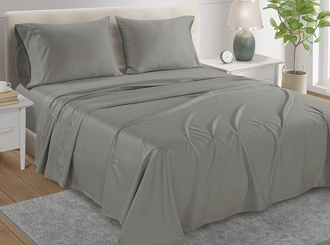 Egyptian Cotton Sheets Full Size Bed Set 15" Deep Pockets, 800TC Cotton Full Sheet Set, Soft Breathable Sateen Weave Elasticated Sheet & Pillowcase Sets, No Pill & Shrink, Machine Washable - Silver