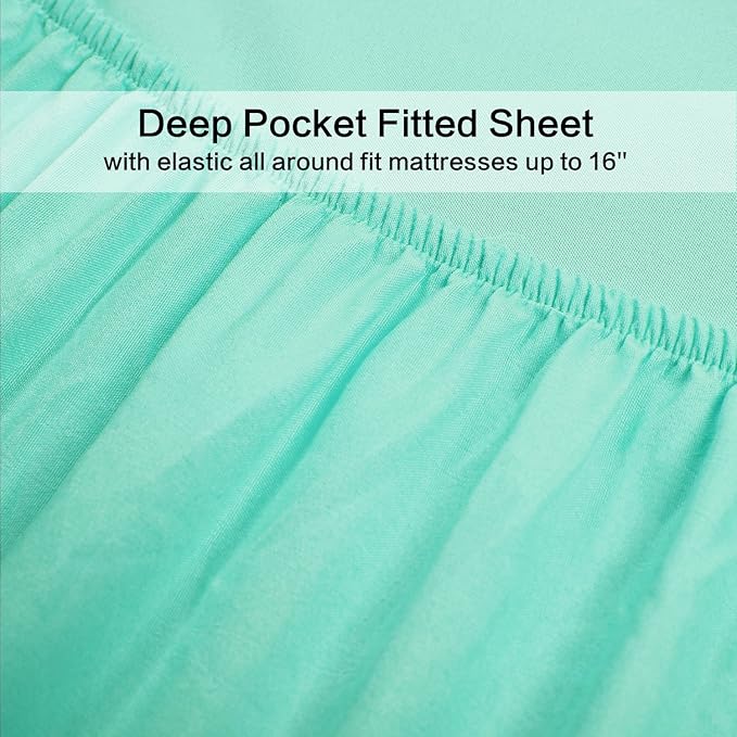 4 Piece Bed Sheet Set (Full,Mint) 1 Flat Sheet,1 Fitted Sheet and 2 Pillow Cases,Brushed Microfiber Luxury Bedding with Deep Pockets