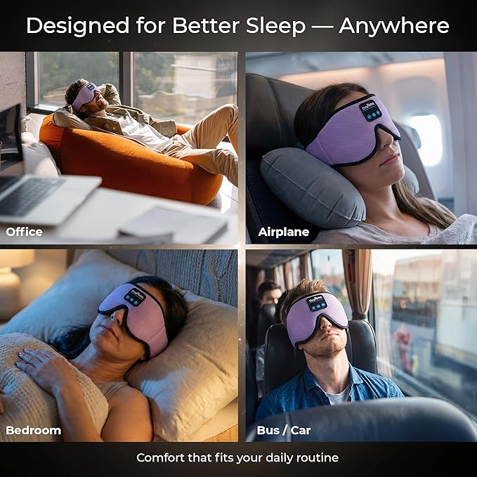 CozyPhones Bluetooth Sleep Mask Headphones for Adults – Wireless Sleep Headphones for Side Sleepers, Breathable Eye Mask for Travel, Meditation & Tinnitus Support - Grey