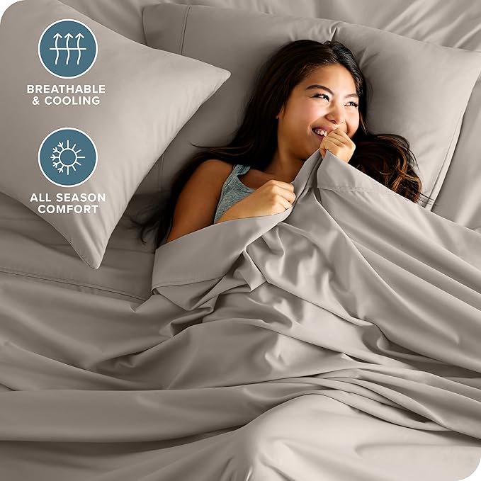 Bare Home Queen Sheet Set - 1800 Ultra-Soft Microfiber Queen Bed Sheets - Double Brushed - Deep Pockets - Easy Fit - 4 Piece Set - Bedding Sheets & Pillowcases (Queen, Khaki)