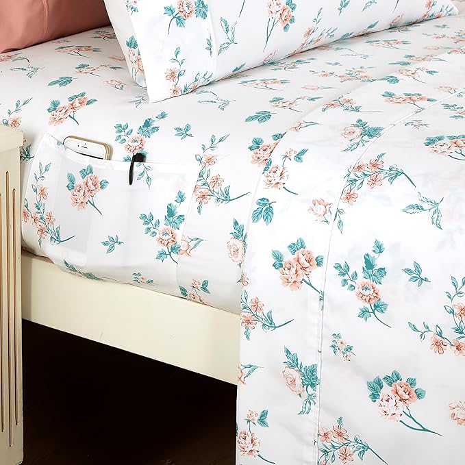 Elegant Comfort Softest and Coziest 4-Piece Sheet Set - 1500 Premium Hotel Quality Microfiber - Deep Pocket, Wrinkle Resistant 4-Piece Floral Bed Sheet Set, Twin XL, Celia Pink