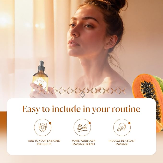 Siva Papaya Seed Oil 4oz (118ml) Premium Cold-Pressed 100% Natural Carrier Oil with Dropper for Face, Skin Care, Body Massage, Hair Care, Hair Oiling & Scalp Massage