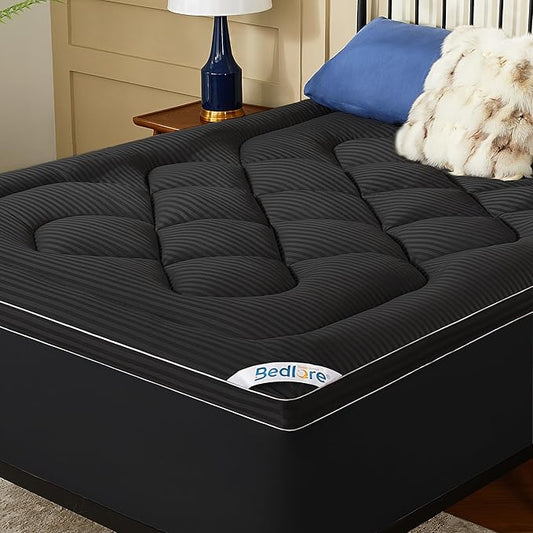 BEDLORE Queen Mattress Topper, Thick Pillow Top Pad for Back Pain Relief, Soft Mattress Cover with Deep Pockets 6-18 inch(Black)