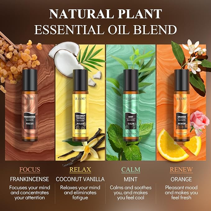 Essential Oils Roll On Set 8 Pack 8 Scent, Mothers Day Gift for Mom, Wife, Relaxing, Self Care Gifts for Women, Essential Oil Roller Set, Natural Aromatherapy Roll Oil Blends for Skin