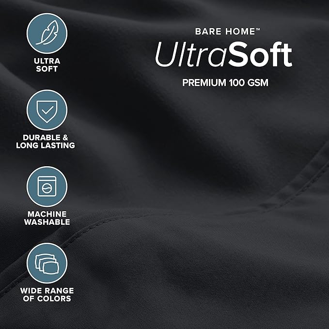 Bare Home Hotel Luxury Queen Sheet Set, Extra Soft - 6 Piece Set - Deep Pockets - Easy Fit - Cooling & Breathable - Wrinkle, Fade, Stain Resistant - Includes 4 Pillowcases (Queen, Black)