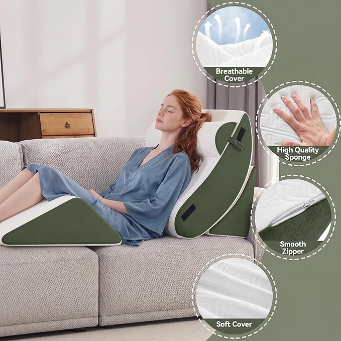 4PCS Wedge Pillow Set for After Surgery,Bed Orthopedic Pillow for Sleeping, Memory Foam Back Pillow for Pain Relief and Acid Reflux, Adjustable Sitting Up for Bed Post Surgery Pillow Green