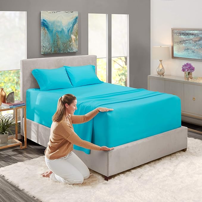 Nestl Full Size Sheet Set, 4 Piece Extra Deep Pocket (18-24 inches), Microfiber, Hotel Luxury, Soft, Breathable, Wrinkle-Free, Easy to Care, Bright Blue